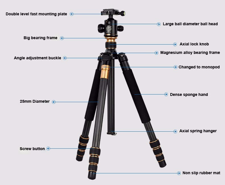 Professional Travel Tripod from Carbon Fiber with ballhead you can turn into monopod for D/SLR Cameras