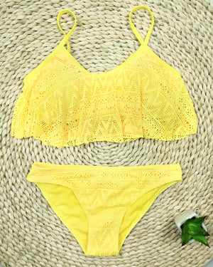 Solid Color Bikini Set / Sexy Push Up bikini- Sexy Low Waist Beach Swimwear Women Lace Up Flounce Summer Brazilian Swimsuit