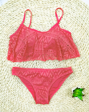 Solid Color Bikini Set / Sexy Push Up bikini- Sexy Low Waist Beach Swimwear Women Lace Up Flounce Summer Brazilian Swimsuit